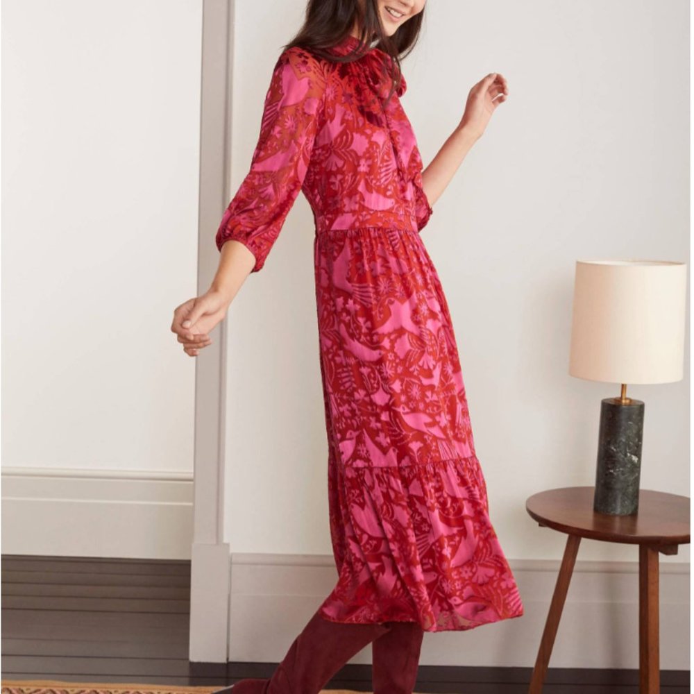 Boden Bird Print Fenella Midi Dress Sz 4 fits like 6